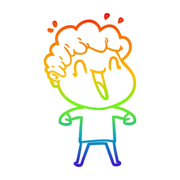 Rainbow gradient linje ritning tecknad lycklig man skrattar — Stock vektor