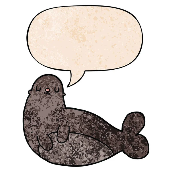 Cartoon seal and speech bubble in retro texture style — Stock Vector