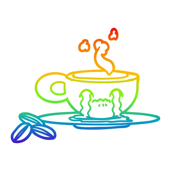 Rainbow gradient ligne dessin dessin animé pleurer espresso tasse — Image vectorielle