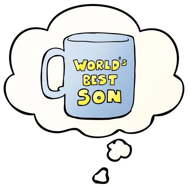 Dünyanın en iyi oğlu kupa ve pürüzsüz degrade tarzında kabarcık düşünce — Stok Vektör
