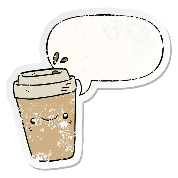 卡通外卖咖啡和语音泡沫苦恼贴纸 — 图库矢量图片