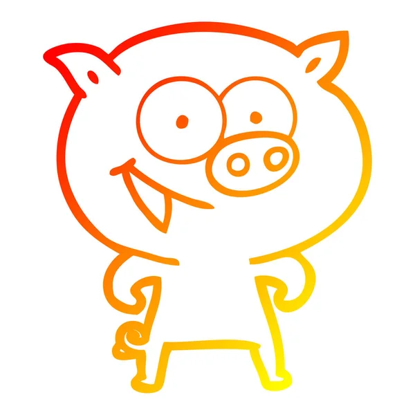 Chaud gradient ligne dessin cochon gai dessin animé — Image vectorielle