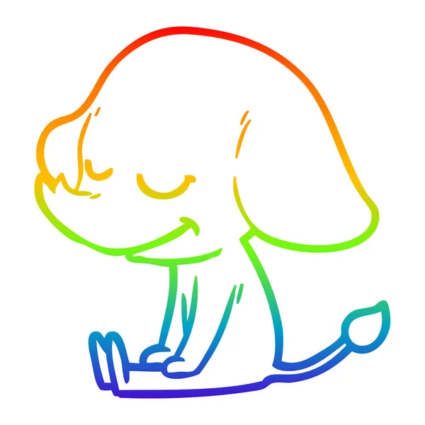 Rainbow gradient ligne dessin dessin dessin animé éléphant souriant — Image vectorielle