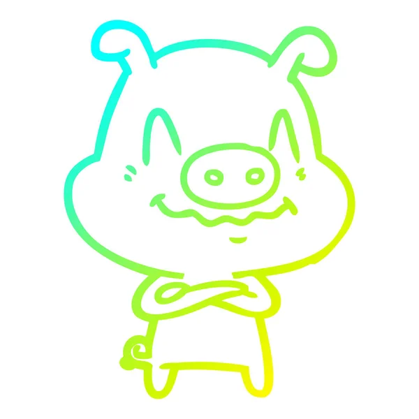 Linea gradiente freddo disegno nervoso cartone animato maiale — Vettoriale Stock