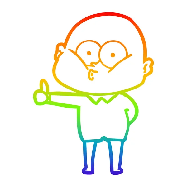 Regenboog gradiënt lijntekening cartoon kale man staren — Stockvector