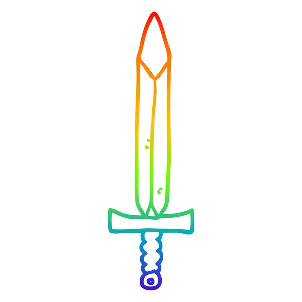 Arco iris línea de gradiente dibujo espada de dibujos animados — Vector de stock
