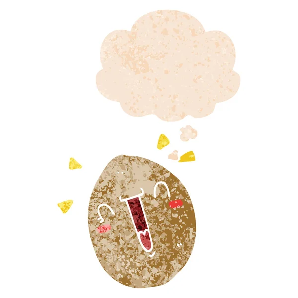 Мультфильм счастливое яйцо и мыслей пузырь в ретро текстурированный стиль — стоковый вектор