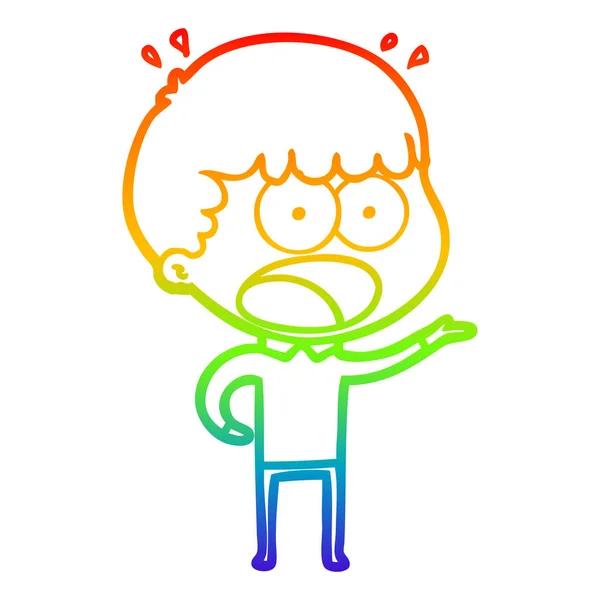 Zeichnung einer Regenbogengradienten-Linie schockiert Mann — Stockvektor