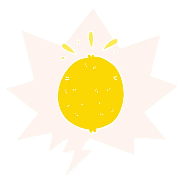 Dibujos animados de limón y burbuja del habla en estilo retro — Vector de stock