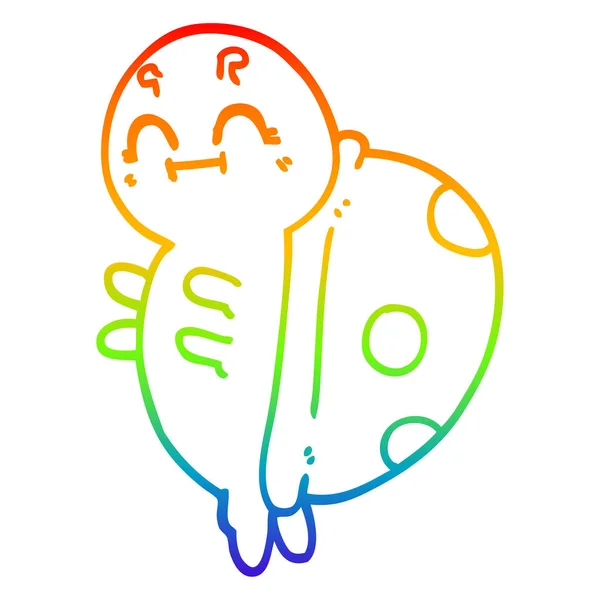 かわいい漫画のレディバグを描く虹のグラデーションライン — ストックベクタ
