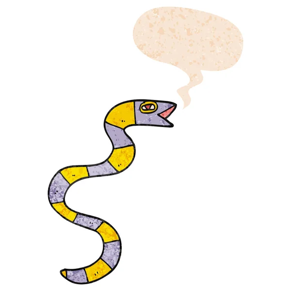 Serpiente de dibujos animados y burbuja del habla en estilo retro texturizado — Archivo Imágenes Vectoriales