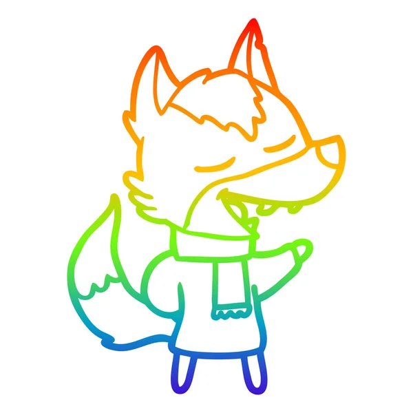 スカーフ笑いで漫画のオオカミを描く虹のグラデーションライン — ストックベクタ