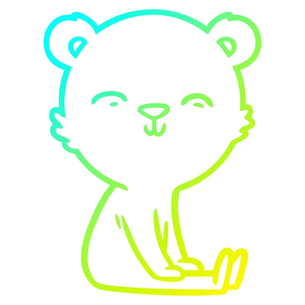 Frío gradiente línea dibujo feliz dibujos animados polar oso sentado — Vector de stock