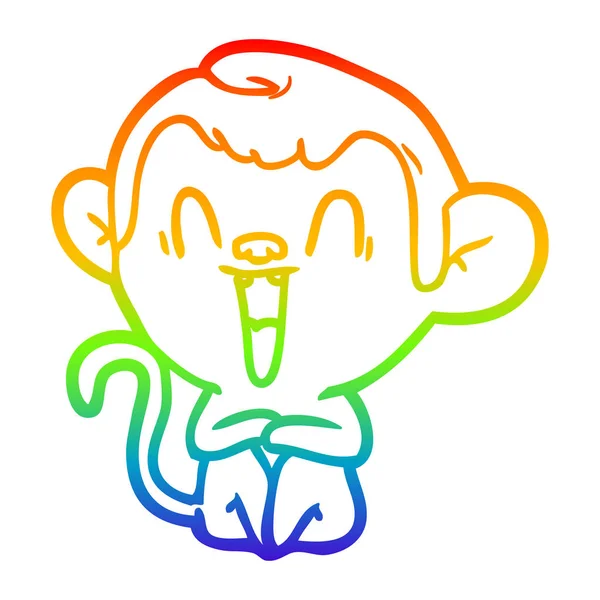 Arco-íris linha gradiente desenho desenho dos desenhos animados rindo macaco — Vetor de Stock