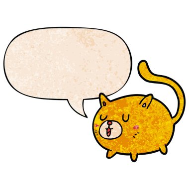 retro doku tarzında karikatür mutlu kedi ve konuşma balonu