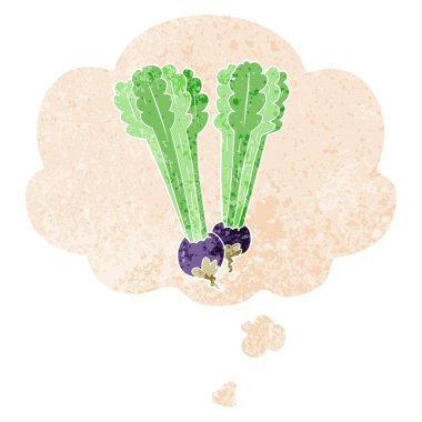 retro dokulu tarzda karikatür pancar ve düşünce balonu