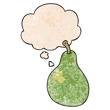karikatür armut ve grunge doku desen tarzında düşünce balonu
