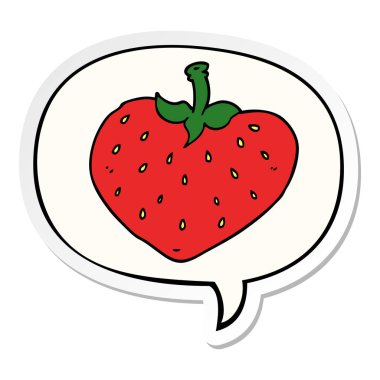 karikatür çilek ve konuşma kabarcık etiket