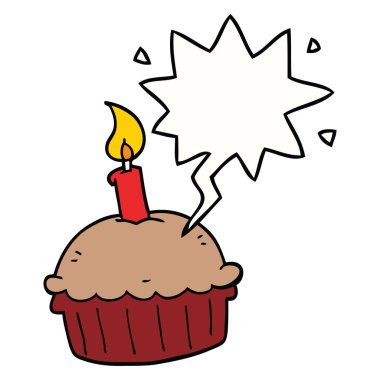 karikatür doğum günü cupcake ve konuşma balonu