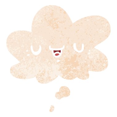 mutlu karikatür yüz ve retro dokulu tarzında düşünce balonu