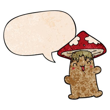 retro doku st çizgi film mantar karakter ve konuşma balonu