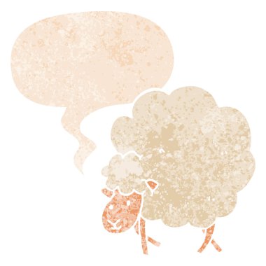 retro dokulu tarzda karikatür koyun ve konuşma balonu