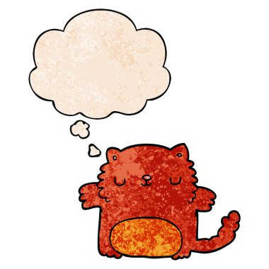 karikatür kedi ve grunge doku desen tarzında düşünce balonu