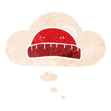 retro dokulu tarzı karikatür yünlü şapka ve düşünce balonu