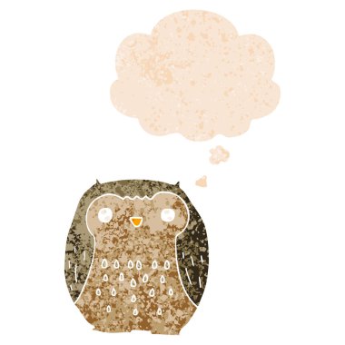 retro dokulu tarzısevimli karikatür baykuş ve düşünce balonu