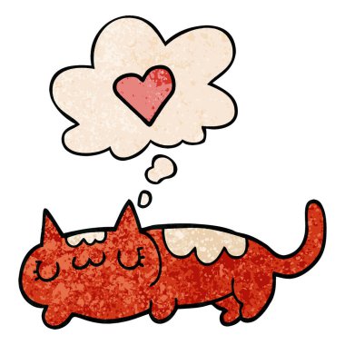 karikatür kedi ve grunge doku desen tarzında düşünce balonu