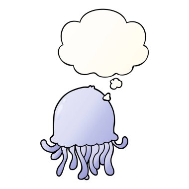 karikatür denizanası ve pürüzsüz degrade tarzında düşünce balonu