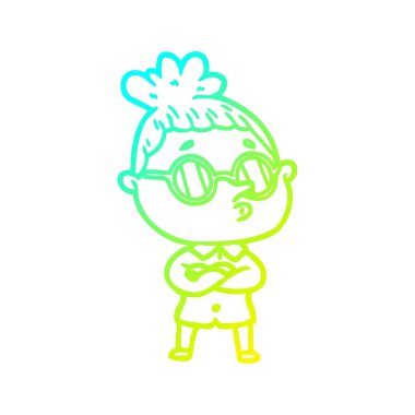 gözlük takan soğuk degrade çizgi çizim karikatür kadın