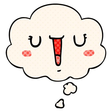 çizgi roman tarzında mutlu karikatür yüz ve düşünce balonu