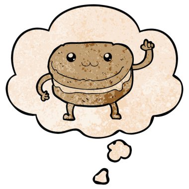 çizgi film sallanan pasta karakteri ve grunge textu düşünce balonu