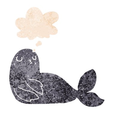 retro dokulu tarzda karikatür mühür ve düşünce balonu