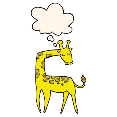 çizgi roman tarzında karikatür zürafa ve düşünce balonu