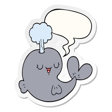 karikatür balina ve konuşma kabarcık etiket