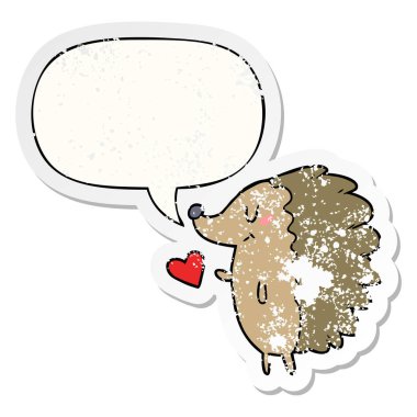 sevimli karikatür kirpi ve konuşma balonu sıkıntılı etiket