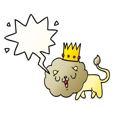 karikatür aslan ve taç ve konuşma balonu pürüzsüz degrade stil