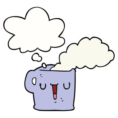 kahve karikatür sıcak fincan ve düşünce balonu