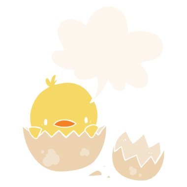 retro yumurta ve konuşma balonu yumurtadan sevimli karikatür civciv 