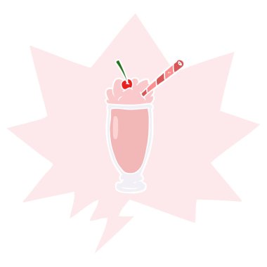 retro tarzı karikatür milkshake ve konuşma balonu