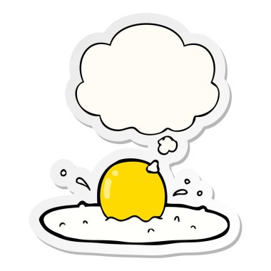 karikatür kızarmış yumurta ve baskılı bir etiket olarak kabarcık düşünce