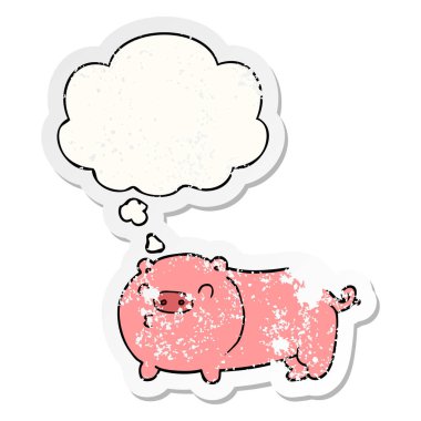 karikatür domuz ve sıkıntılı yıpranmış etiket olarak kabarcık düşünce