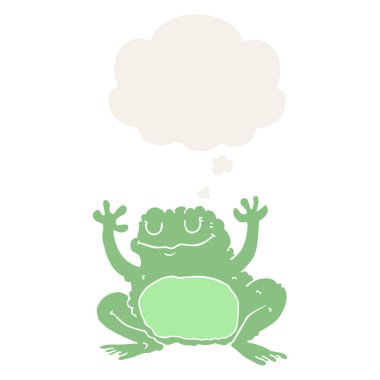 karikatür kurbağa ve retro tarzında düşünce balonu