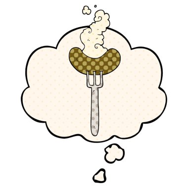 çizgi roman tarzında çatal ve düşünce balonu çizgi film sosis