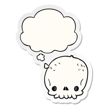 karikatür kafatası ve baskılı bir etiket olarak düşünce balonu