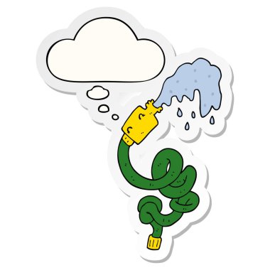 karikatür hortum ve baskılı bir etiket olarak kabarcık düşünce