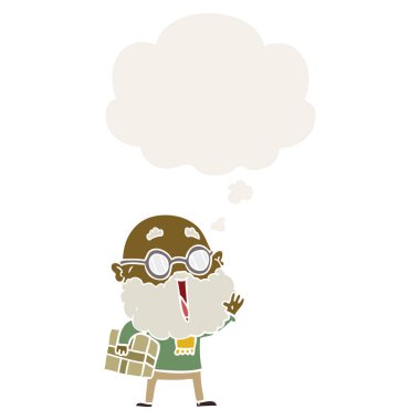 kol altında sakal ve parsel ile karikatür neşeli adam ve b düşündüm