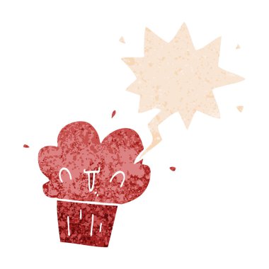 retro dokulu tarzda karikatür cupcake ve konuşma balonu